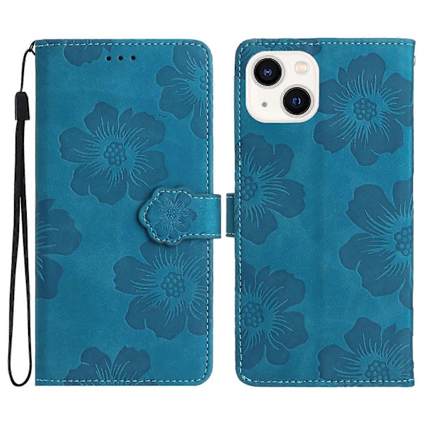 PU-læder telefonpung med blomsterprægning og flip-stativ til iPhone 14 Plus Multicolor Style A