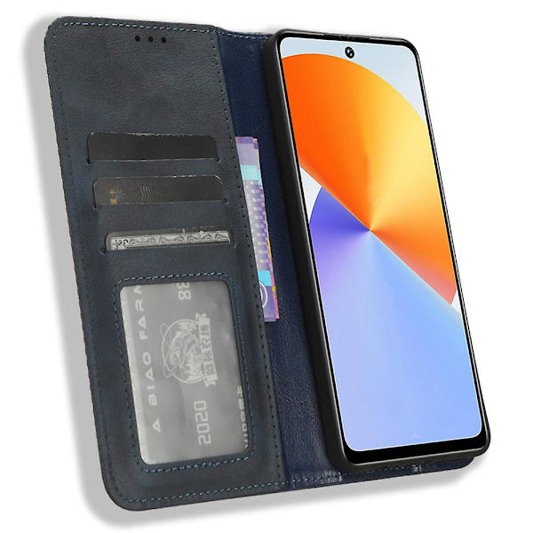Phone case För Infinix Note 30 Vip 5g X6710 Retro Pu Läderställ Cover Blue