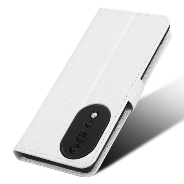 For Honor 80 5g Diamond Texture Pu Läder Phone case Vikbart stativ Magnetlås Cover White
