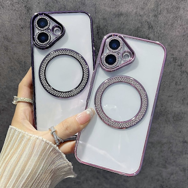 iPhone 16 Magneettinen Kotelo Bling Strassi Kirkas TPU+PC Puhelinkuori Multicolor Style A