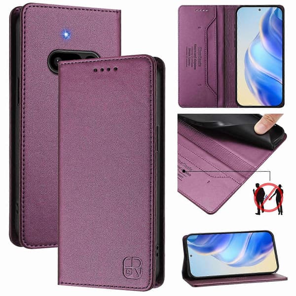 Läderfodral RINACASIS RC01 för Nothing Phone (3a) med RFID-blockerande plånboksstativ Multicolor Violet
