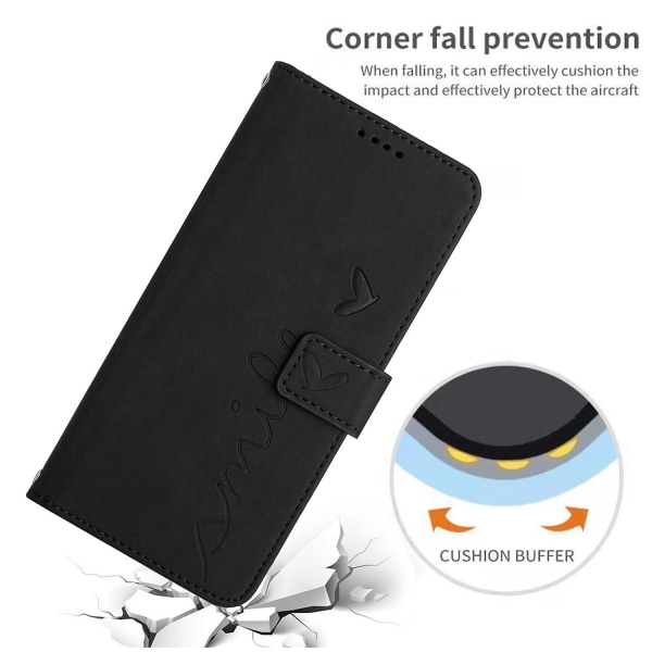 För Samsung Galaxy A04e 4g Bokstil Pu Läder Phone Case Hjärtformad Hjärtform Hudberöring Cover med rem Black