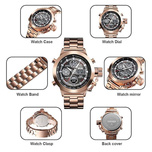 Skmei Luxury Herr Quartz Digital Watch Sportklockor Vattentät rose