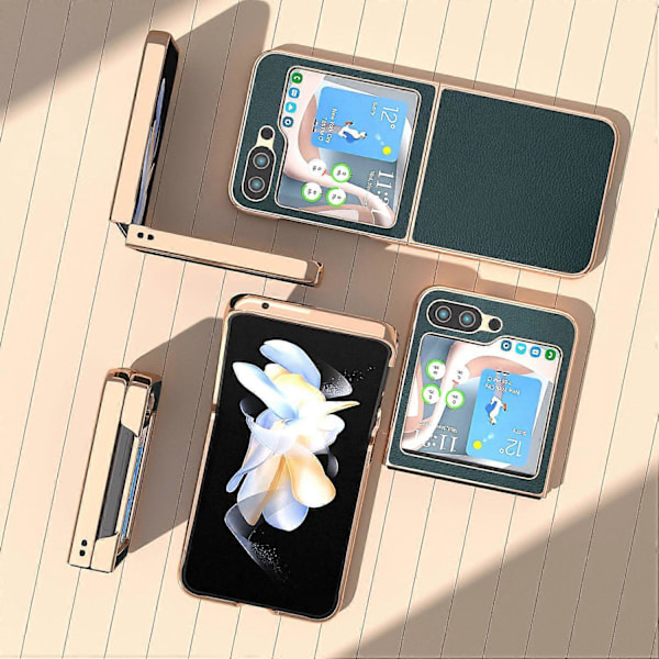 Samsung Galaxy Z Flip5 5G Liukumaton Aito Lehmännahka+PC Galvanointi Puhelinkotelo Multicolor Style C