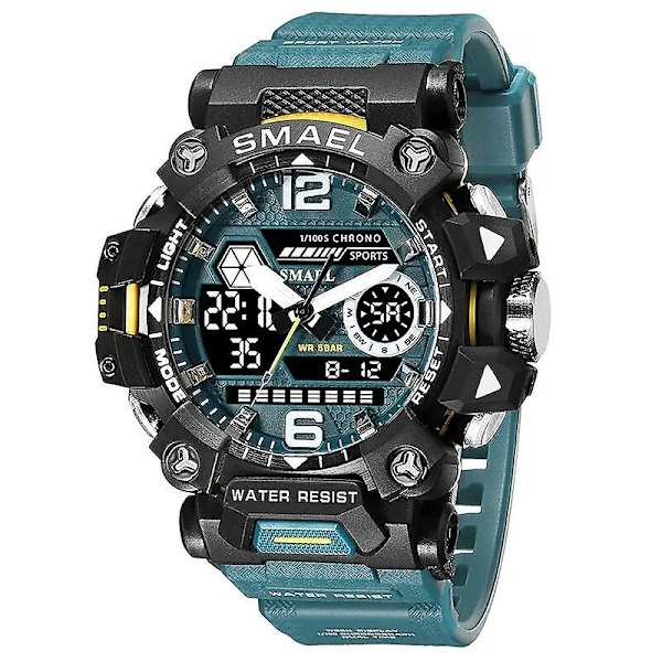 Smael Herrklockor 50m Vattentät Watch Military Man Watch Digital 8072 Dual Display Watch Quartz Led Digital BLUEGREEN