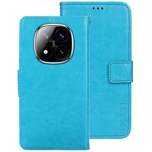 IDEWEI Xiaomi Redmi Note 14 Pro 5G/Poco X7 5G -puhelinlaukku, jossa jalusta, Crazy Horse -kuvioitu nahkainen puhelinkotelo Multicolor Sky Blue