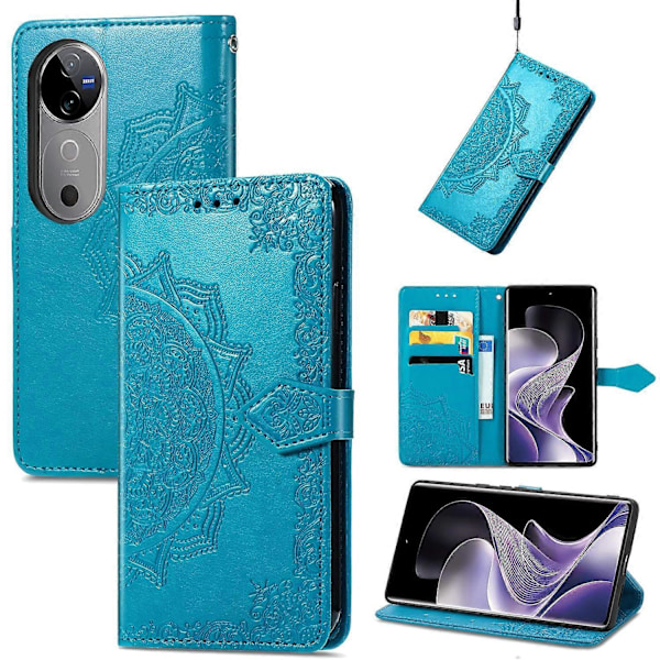 Til vivo V40 5G Etui Mandala Præget Design Læder Wallet Telefon Cover - Grå Multicolor Blue