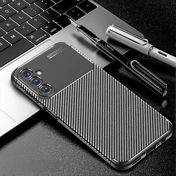 For Samsung Galaxy M14 5G Myk TPU Telefondeksel Karbonfibertekstur Mobiltelefondeksel