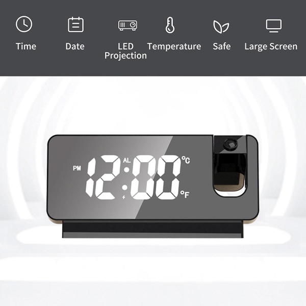 Digital LED-projektion Väckarklocka Bordsklocka Sovrum Sängklocka Sovtimer Stor takklocka