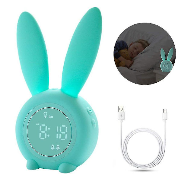 Barnväckarklocka för barn, söta nattlampor för barn för flickor Pojkar Toddler, temperaturkalender, pekkontroll och snoozing med 2000 mah ladda