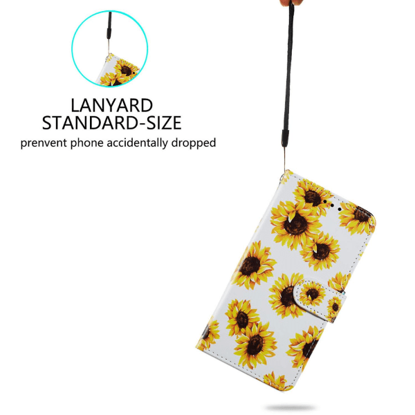 För Motorola Moto G84 5g Phone case Lädermönster Print Stand Cover med handledsrem Sunflower