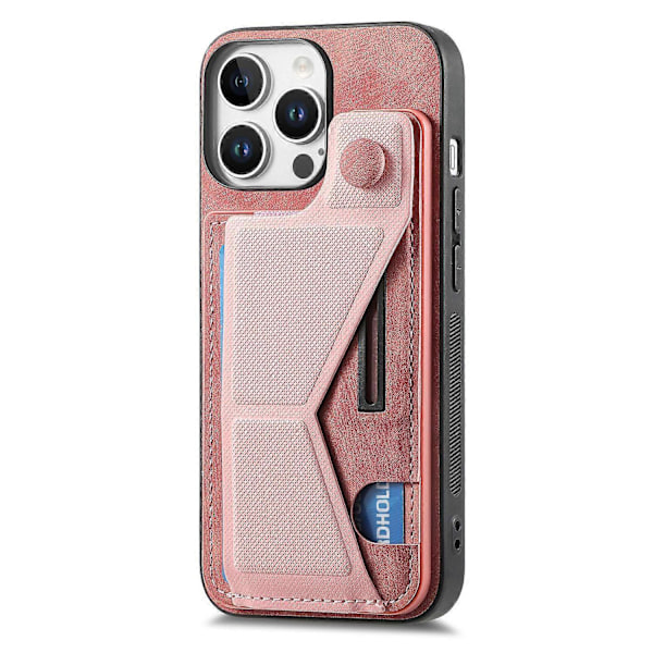 iPhone 16 Pro -kotelo, retro nahkainen takakansi, korttipaikka, sivutuki - Vihreä Multicolor Pink