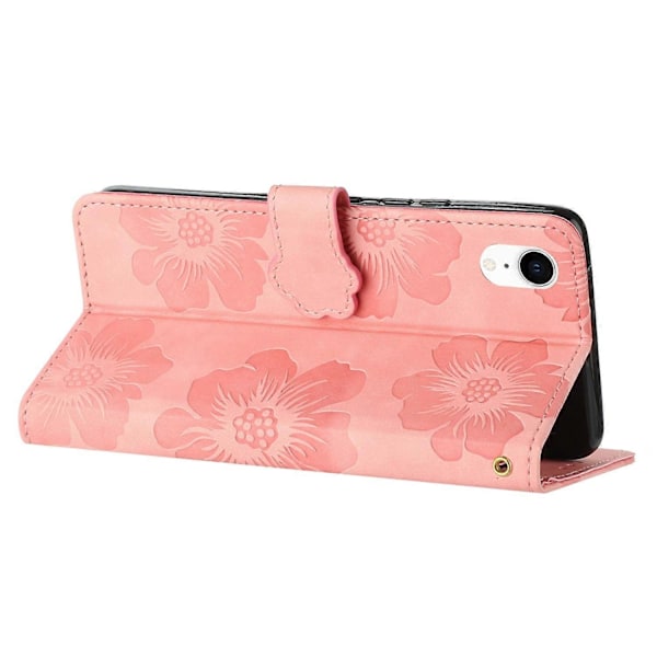 Blomstermønstret anti-drop telefoncover i PU-læder med stativ og pung til iPhone XR 6,1 tommer Multicolor Style C