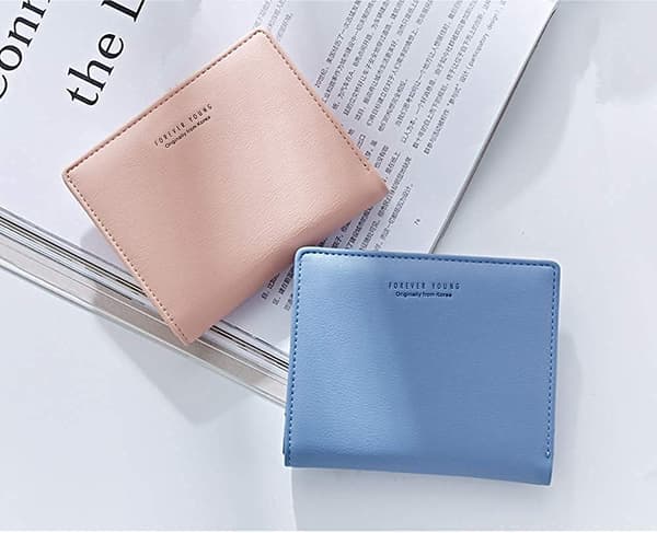 Damplånböcker Liten Bifold Läderficka Plånbok Dam Mini Kort Plånbok (bule)