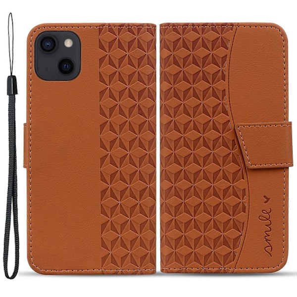 Til iPhone 15 Plus Cover Rhombus Prægning Business Læder Telefon Cover med Wallet Stand Multicolor Style C