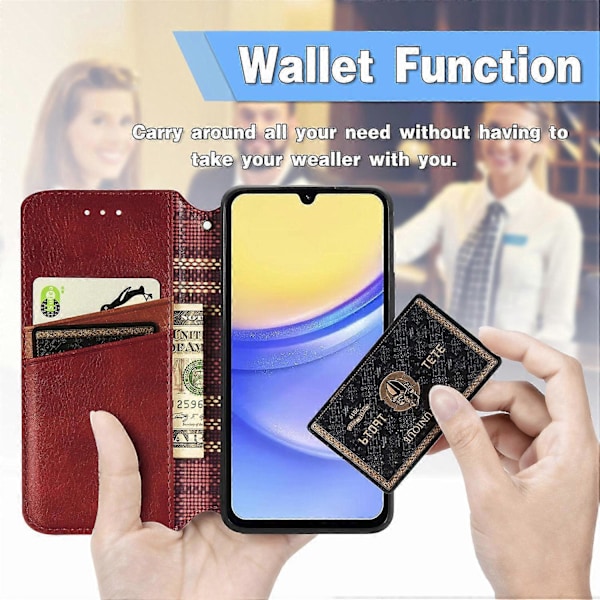 Stødsikkert etui med rombe-præg, pung og stativ til Samsung Galaxy A15 4G/A15 5G Multicolor Style F
