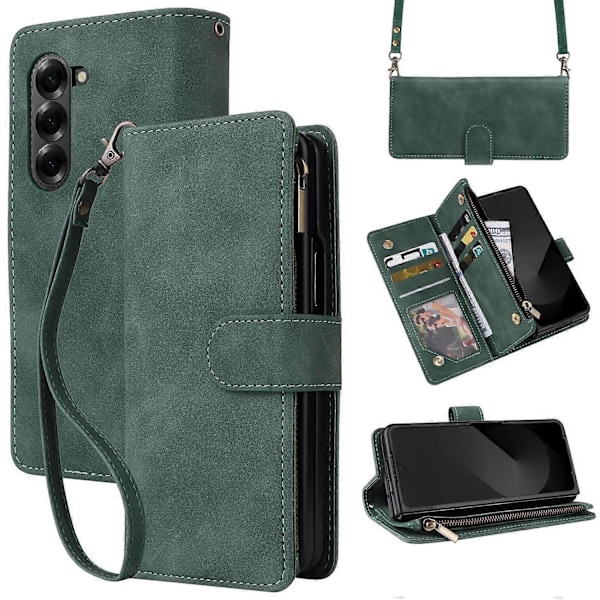 Fodral för Samsung Galaxy Z Fold6 5G med dragkedjeficka, läderfodral med axelrem Multicolor Style E