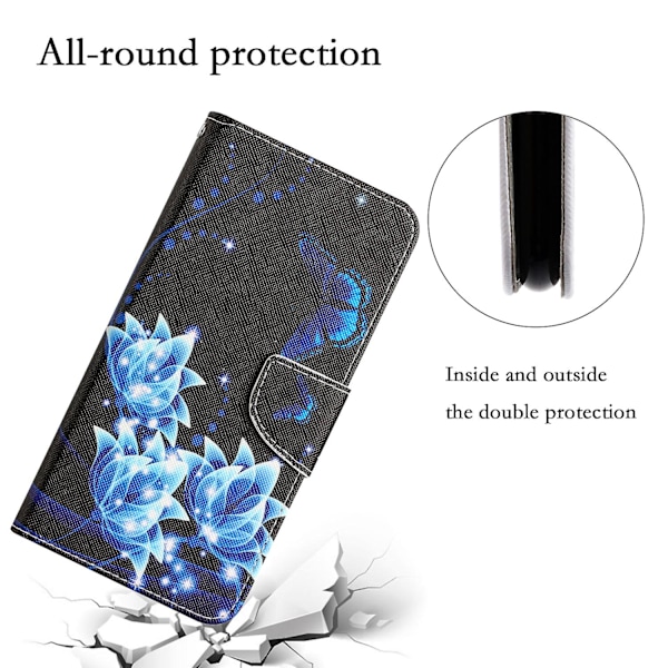 Til Iphone 15 Plus Folio Pu Læder Stand Wallet Case Mønster Print Telefon Cover Med Rem Blue Butterfly