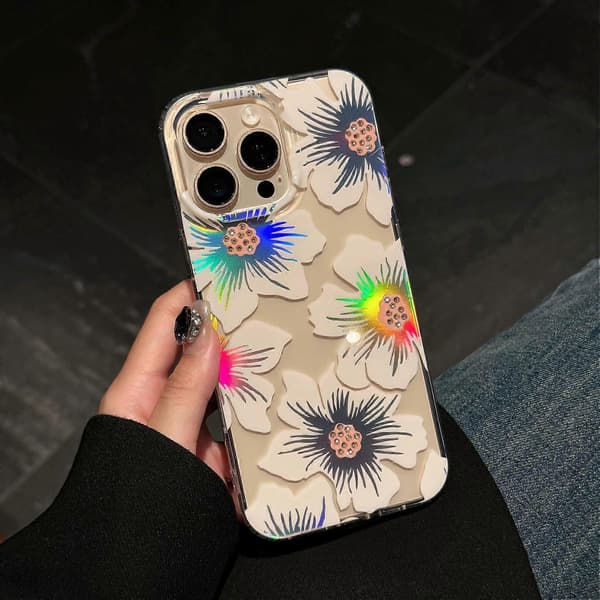 Deksel til iPhone 15 Pro Max Laser Blomst IMD PC+TPU Klar Telefondeksel Multicolor Style A
