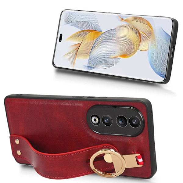 Honor 90 Rannekoru Jalusta Puhelinkotelo PU Nahka+PC+TPU Suojus Pullonavaajalla - Vihreä Multicolor Red