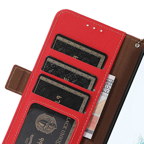 Stativ Phone case För Iphone 15 Pro Max, Läder Rfid Blockerande Plånbok Smartphone Cover Red