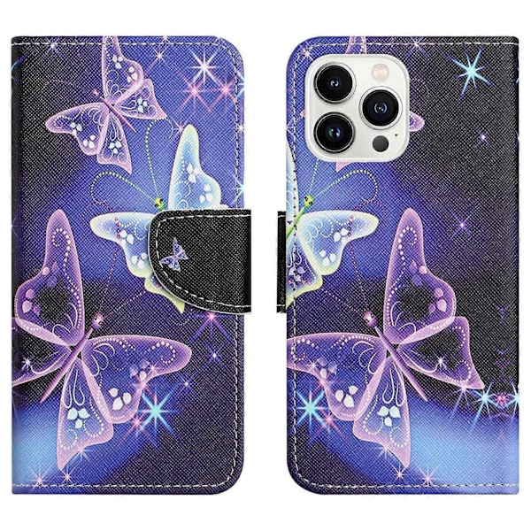 Til iPhone 15 Pro Max Mobiltelefon Etui Mønsterprint Læder Wallet Stand Telefon Cover Multicolor Style F