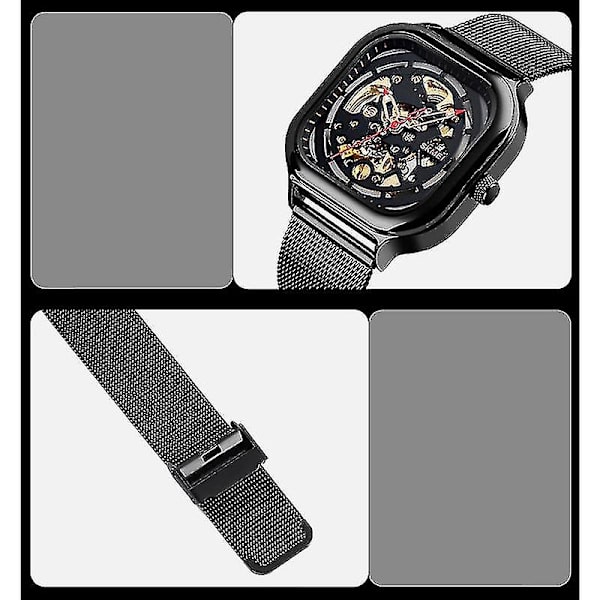 Skmei 9184 Herre Firkantet Tourbillon Automatisk Mekanisk Ur Guld