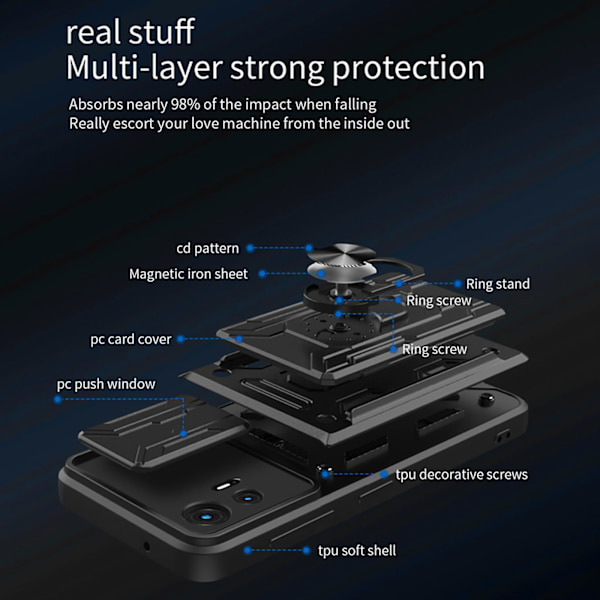 Stødsikkert telefoncover til Motorola Edge 30 Neo 5G, ringholder telefonetui med skyde kamera beskyttelse og kortholder Blackish Green