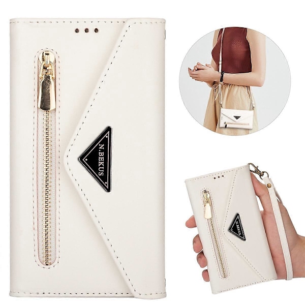 N.BEKUS Fodral till iPhone 16, Plånboksfodral i Läder med Remmar - Svart Multicolor White