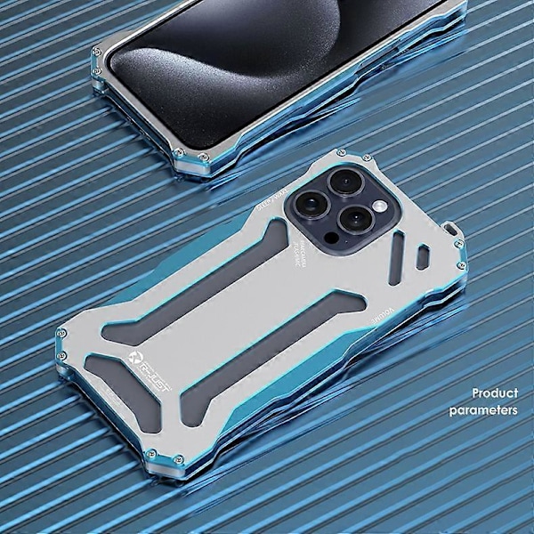 R-JUST Mekanisk Armor til iPhone 15 Pro Max Metal Cover Hul Design Telefon Beskyttelsescover Multicolor Style A