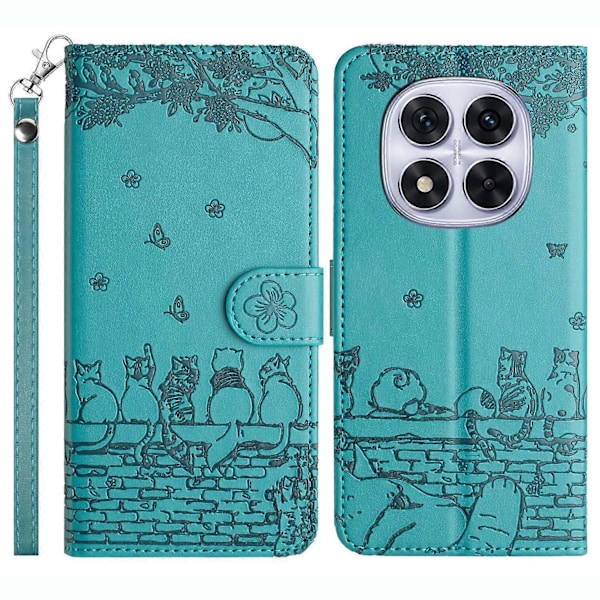 Skal för Xiaomi Redmi Note 14 Pro 5G med handledsrem Läder Telefonskydd Vägg Katter Mönster Multicolor Style B