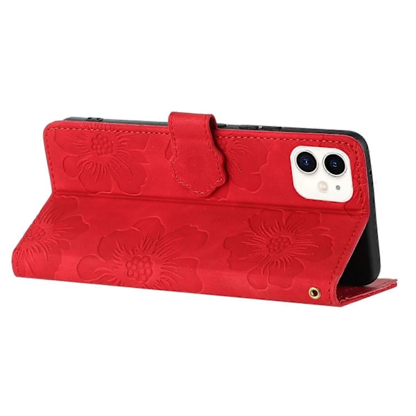 Blomsterpræget PU læder standpung cover til iPhone 11 mobiltelefon etui Multicolor Style D