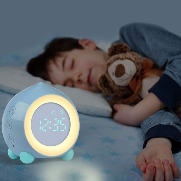 Barns väckarklocka Lyser upp Digital Led Nattljus Justerbar Volym Snooze USB Laddningblå