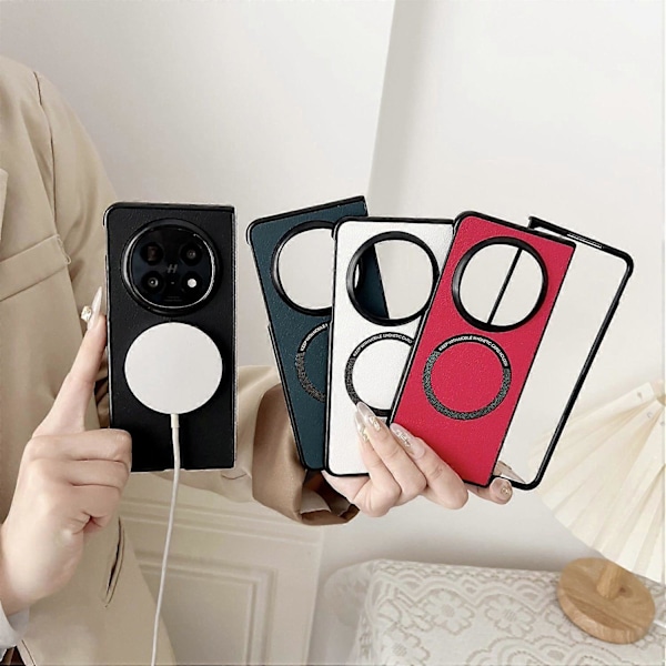 For Oppo Find N5 5G Deksel Anti-Fall PU Lær+TPU Beskyttelse Kompatibel med MagSafe Multicolor Red