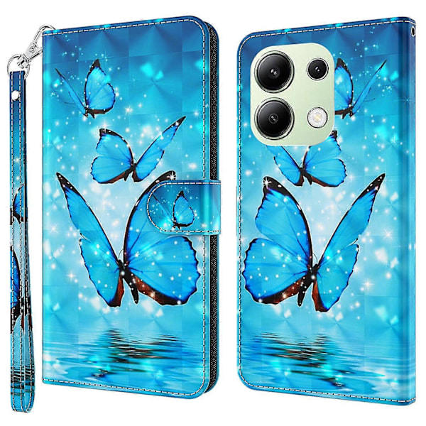 För Xiaomi Redmi Note 13 4G Mobilskal 3D Mönstertryck Läder Flipfodral med Handrem Multicolor Style F