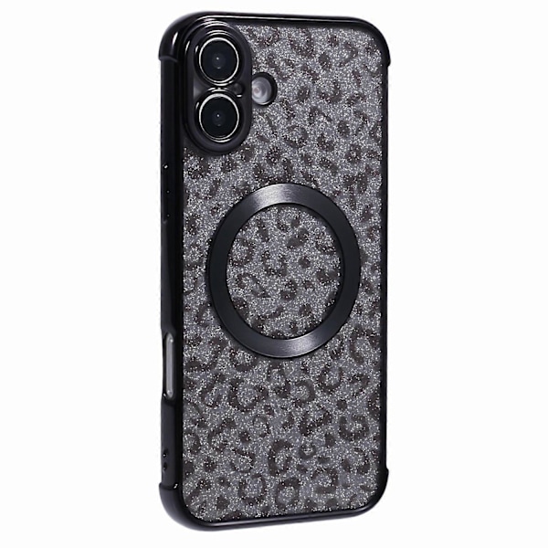 Til iPhone 16 Plus Cover Kompatibel med MagSafe Glitrende Leopard Print Klar TPU Telefon Cover Multicolor Style B
