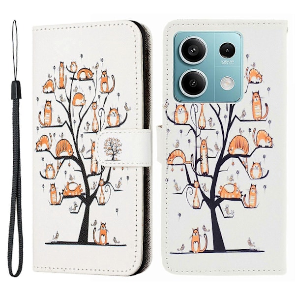 För Xiaomi Redmi Note 13 4G Telefonfodral Läder 3D Mönster Magnetiskt Folio Omslag Multicolor Cat and Tree