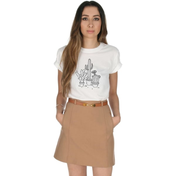 Kaktusteckning Söt Boho Bohemian Plants T-shirt White L