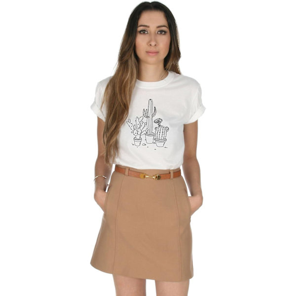 Kaktusteckning Söt Boho Bohemian Plants T-shirt White M