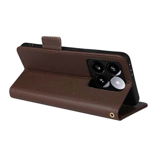 Til Xiaomi 14T Etui Litchi Tekstur PU Læder Wallet Flip Telefon Cover - Grå Multicolor Brown