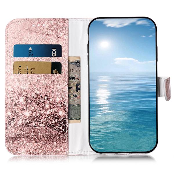 För Iphone 15 Pro Plånboksställ Pu Läder Phone case Mönster Utskrift Anti-dropp cover Rose Gold
