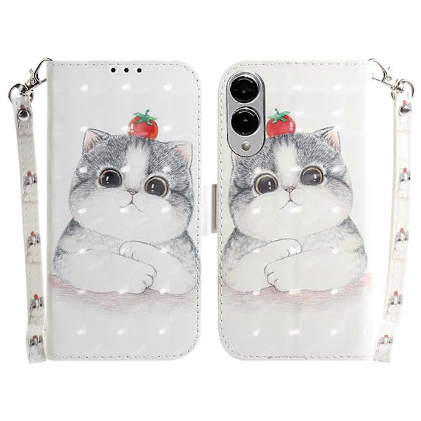 Til Samsung Galaxy S25 Edge Etui Mønstertryk Læder Wallet Telefon Cover med Håndledsrem Multicolor Cute Cat
