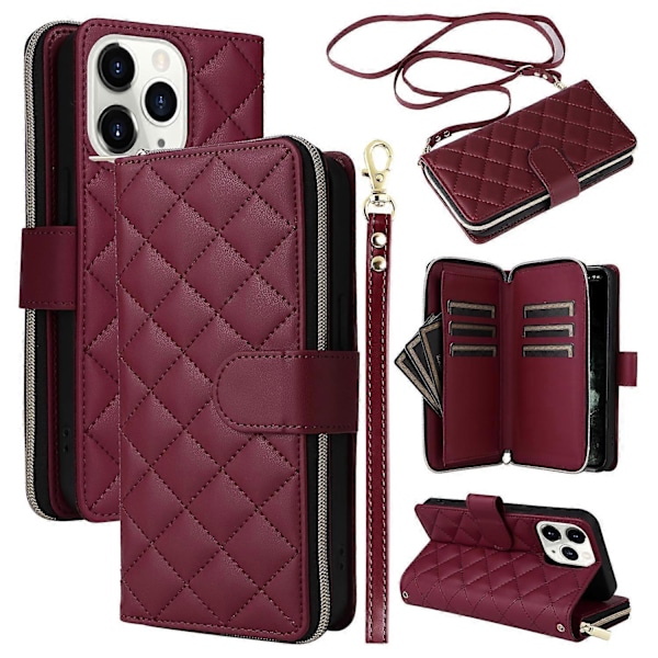 Til iPhone 11 Pro Max Etui Lynlås Pung Rombe Telefon Læder Cover med Skulderrem Multicolor Style D