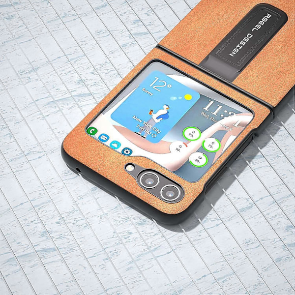 För Samsung Galaxy Z Flip5 5G Mobilskal med Kohudstruktur PU Läderbelagd PC Ställ Multicolor Style A