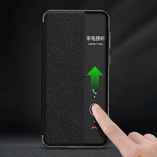 Fönsterfodral för Huawei Mate 60 Äkta Läder Auto Vakna/Sov Telefonfodral Multicolor Style C