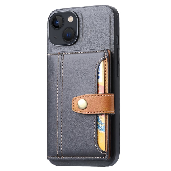 För Iphone 15 Plus Kickstand Korthållare Phone case Calf Texture Pu Läder + Tpu Anti-Scratch cover Black