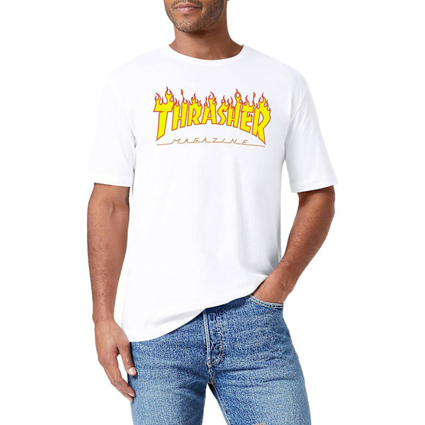 Thrasher Flame T-shirt för män - vuxen, 3xl White XXL