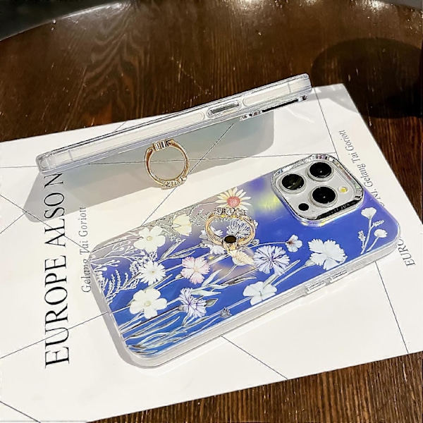 iPhone 15 Pro Max -kotelo, kukkakuvioinen lasertekstuuri, puhelimen takakansi rengaspidikkeellä Multicolor Style A