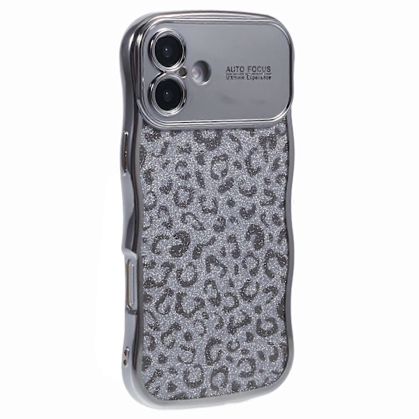 Skal för iPhone 16 Plus, lockigt ram, TPU-telefonskal, leopardtryck, glitter Multicolor Style A