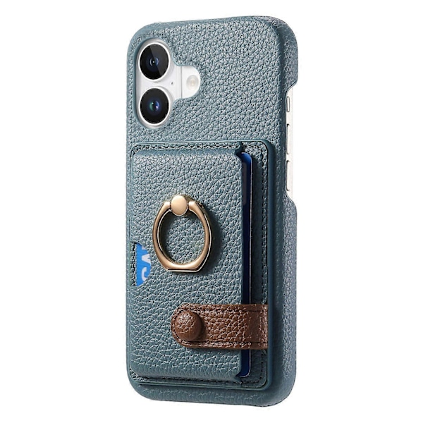 Y2 Fodral till iPhone 16 med Ringhållare, Ställ, Kortfack, Läder Skal - Date Apricot Multicolor Baby Blue